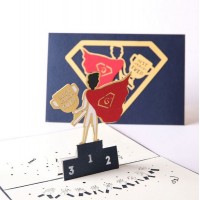 Handmade 3d Pop Up Father's Day Card Best Dad Ever Trophy Superman Hero Daddy,papa Birthday Greeting, Paper Craft Laser Cut Party Invitation